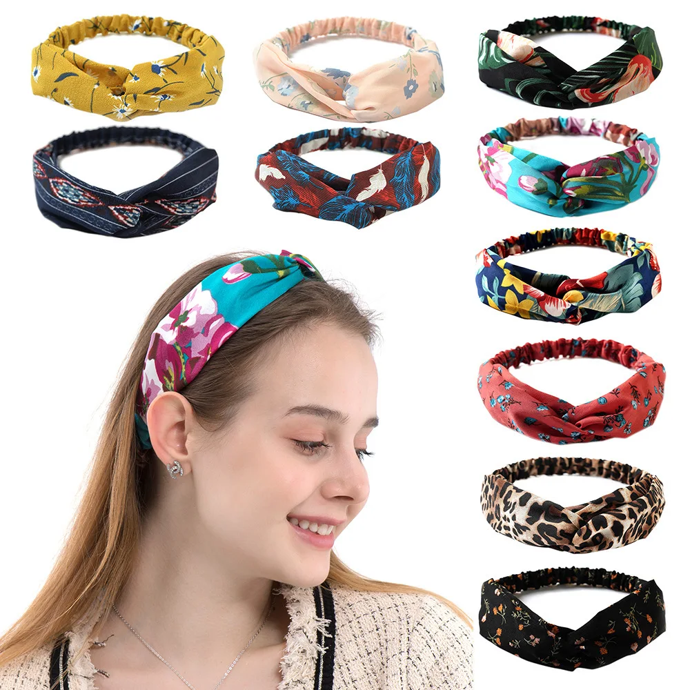 

Women Girls Summer Bohemian Hair Bands Print Headbands Vintage Cross Turban Bandage Bandanas Hairbands Hair Accessories nnatbe