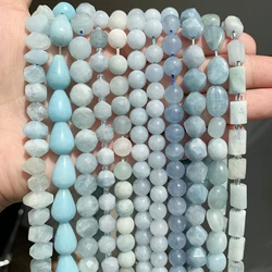 4-12mm Natural Blue Aquamarines Stone Beads Matte Faceted Round Irregular Loose Beads for Jewelry Making DIY Bracelet Necklace