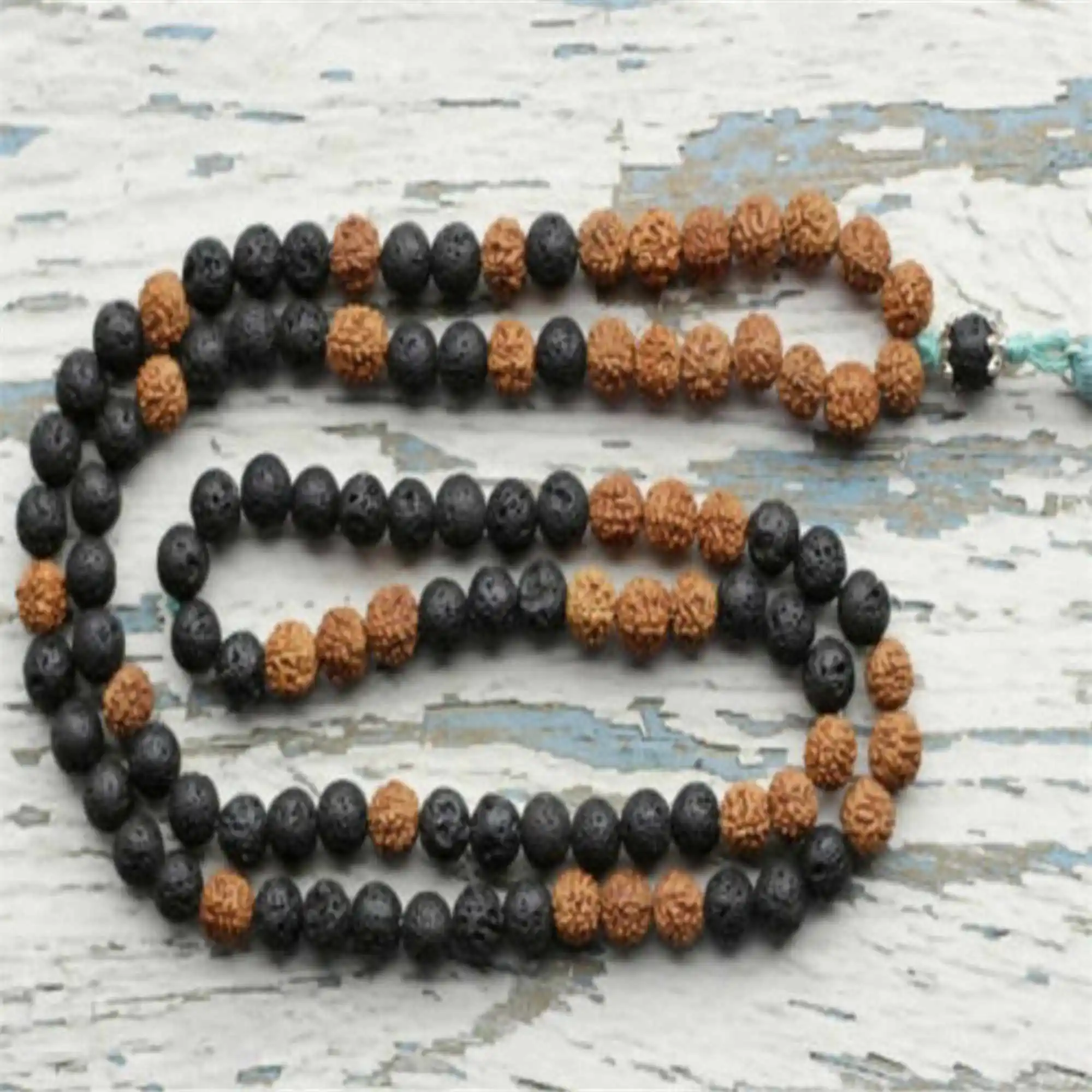 8mm Natural lava Rudraksha knot gemstone beads necklace Stone Hipster Yoga Opera length Bohemian Yoga Mala Men