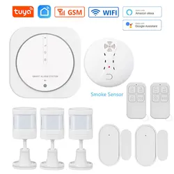 Tuya wifi gsm sistema de alarme segurança em casa inteligente com teclado toque 433mhz sem fio sensor movimento sirene suporta alexa & google