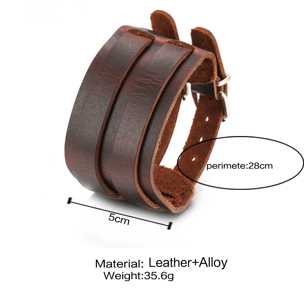 2024 Trend Jewelry Vintage Hand Woven Wide Leather Bracelet  Cuff Double Breasted Bracelet for Men Pulsera Hombre