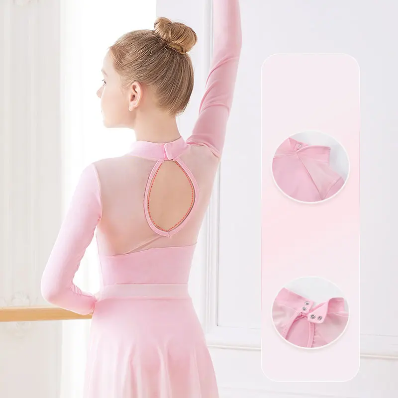 Gymnastiek Turnpakje Meisjes Stand Kraag Dans Badpak Ballet Maillots Dansen Bodysuit Mesh Splice Dans Turnpakje