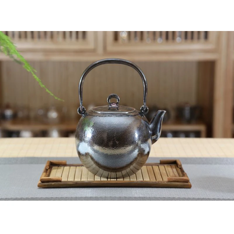 Silver pot 999 sterling silver handmade tea set Japanese retro teapot kettle home tea ceremony Kungfu tea set 900ml