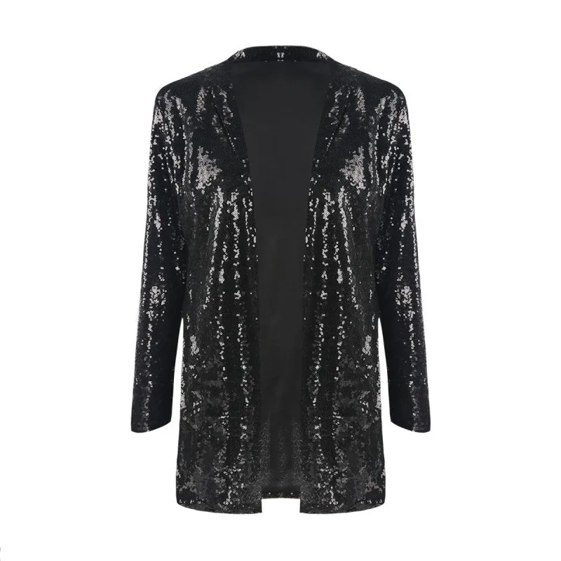 #5203 Spring 2023 Sequin Blazers Jacket Gold Silver Black Elegant Suit Coat Long Sleeved Night Club Shiny Blazer Women Cardigan