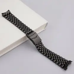 Rolamy-pulsera de eslabones curvados para Seiko, banda de reloj con doble cierre de empuje, color negro, sólido, 22mm, para Seiko SKX007 009