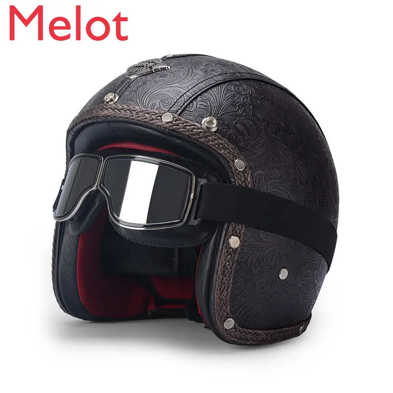 Retro Prince Motorcycle Helmet Leather Helmet Men and Women Classic Personality Electric Motorcycle Helmet Half Helmet