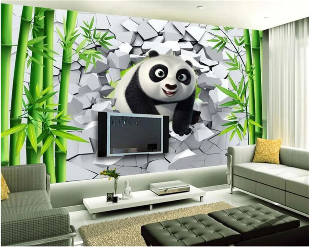 

WELLYU 3d new Home decoration papel de parede 3d wallpaper fashion personality hole cute panda bamboo forest TV wall murals3D