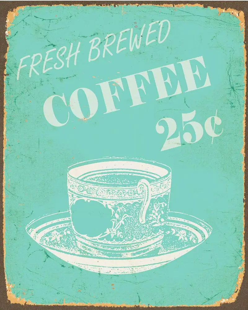 Fresh Brewed Coffee Enamel Metal  Wall Plaque Retro Wall Home Bar Pub Vintage Cafe Decor, 8x12 Inch