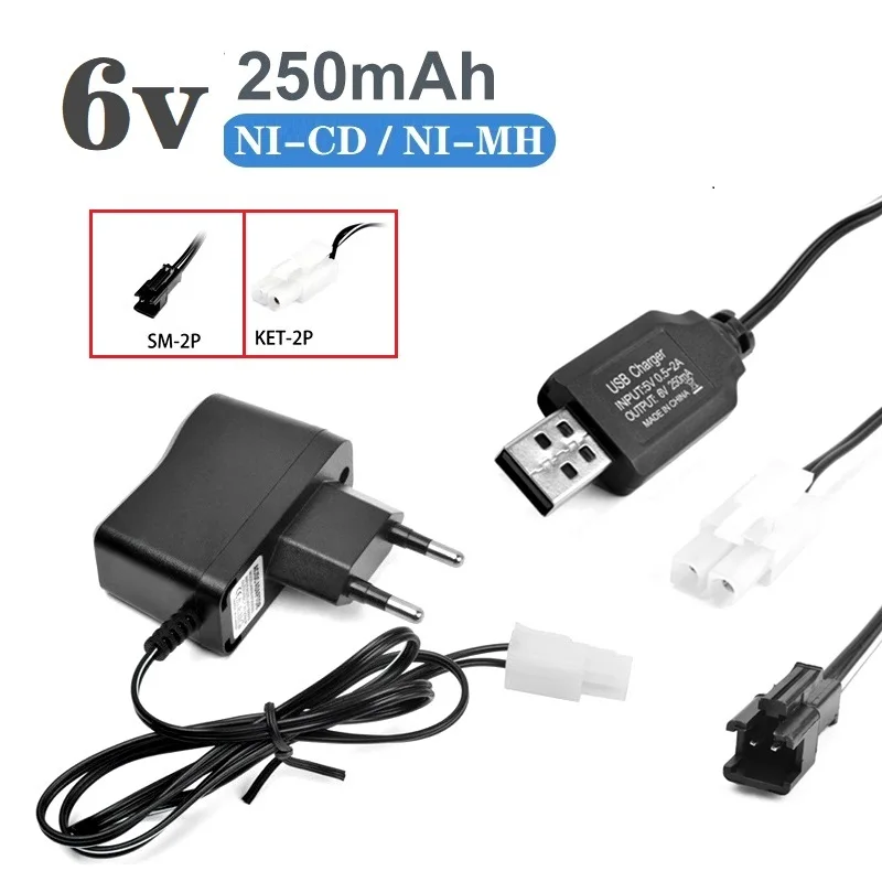 6V Battery Charger for NiCd NiMH battery Input 100V-240V with Tamiya KET-2P Plug charger For RC toys 6V Charger With SM Plug