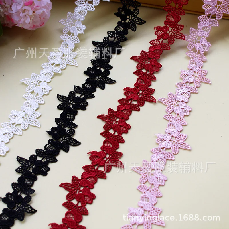 2yards Polyester Blue pink Flower Lace Trims Water Soluble Lace Ribbon DIY Necklace Ornaments Wedding Clothes Accessories 3cm