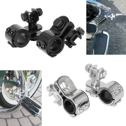 2pcs 1-1/4'' 32mm Motorcycle Highway Crash Bar Engine Guard Foot Peg Mount Clamps Black/ Chrome For Harley Touring