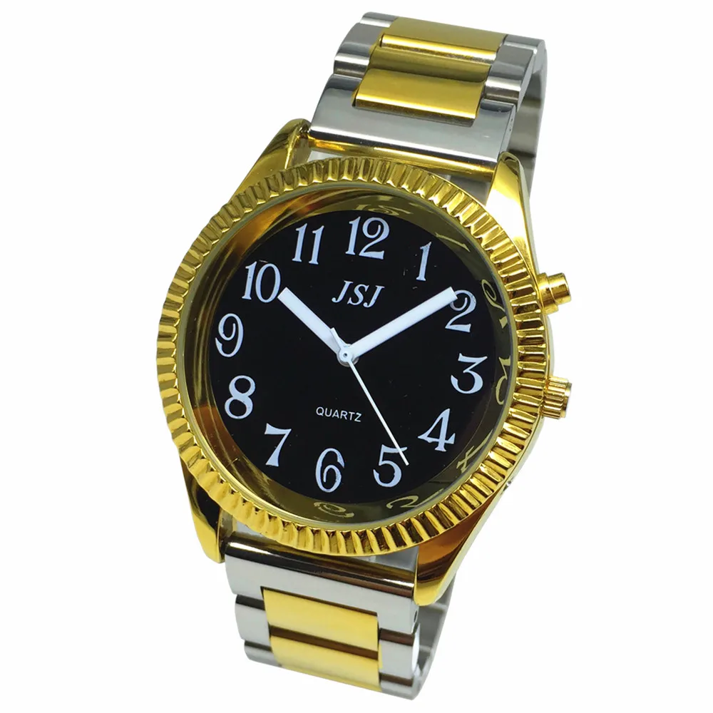 French Talking Watch with Alarm Function, Speaking Date and time,Black Dial, Golden Case TAF-30