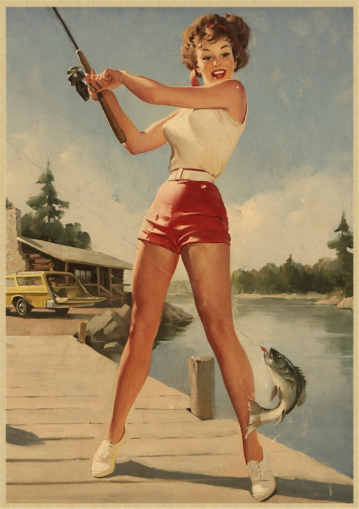 Pinup Girls Series 3 World War II Vintage Kraft Paper Classic Poster Bar Cafe Living Room Dining Wall Decorative Paintings