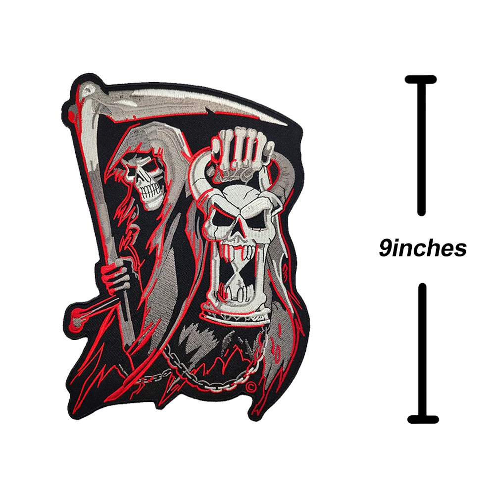 Satan Skull Reaper Lamp Embroidery Iron on Patches Large Back Badges Biker Jackets Motorcycle Vest Applique Custom for Clothes