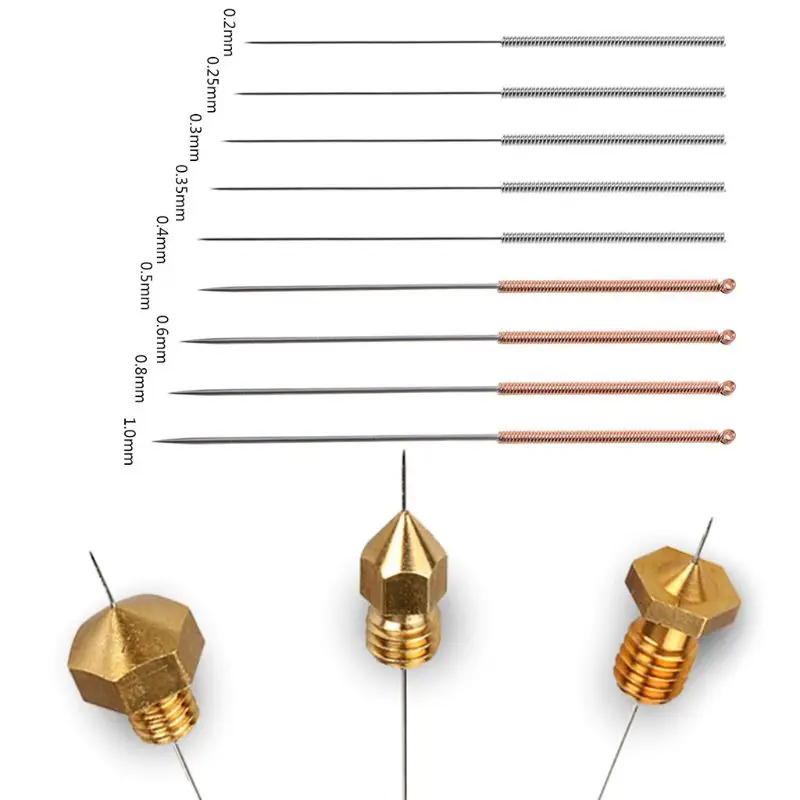 9Pcs/Set Stainless Steel Nozzle Cleaning Needle Drill Bit 0.2-1mm Cleaner Needle for 3D Printer Accessories C26