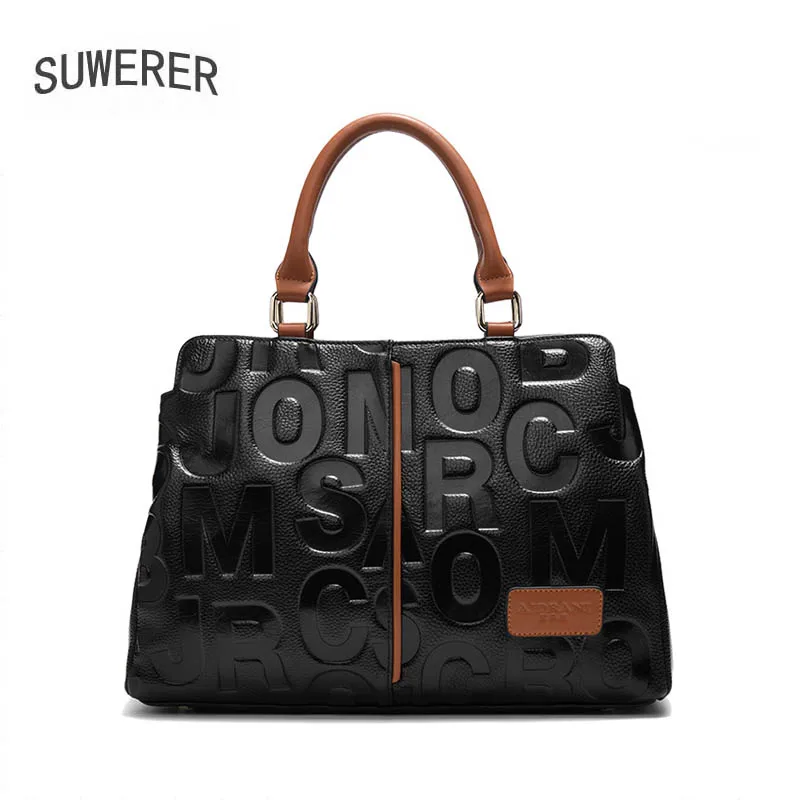 Suweer-bolsa de couro genuíno para mulheres, sacola de ombro, luxo, marca famosa, couro de vaca real, moda nova