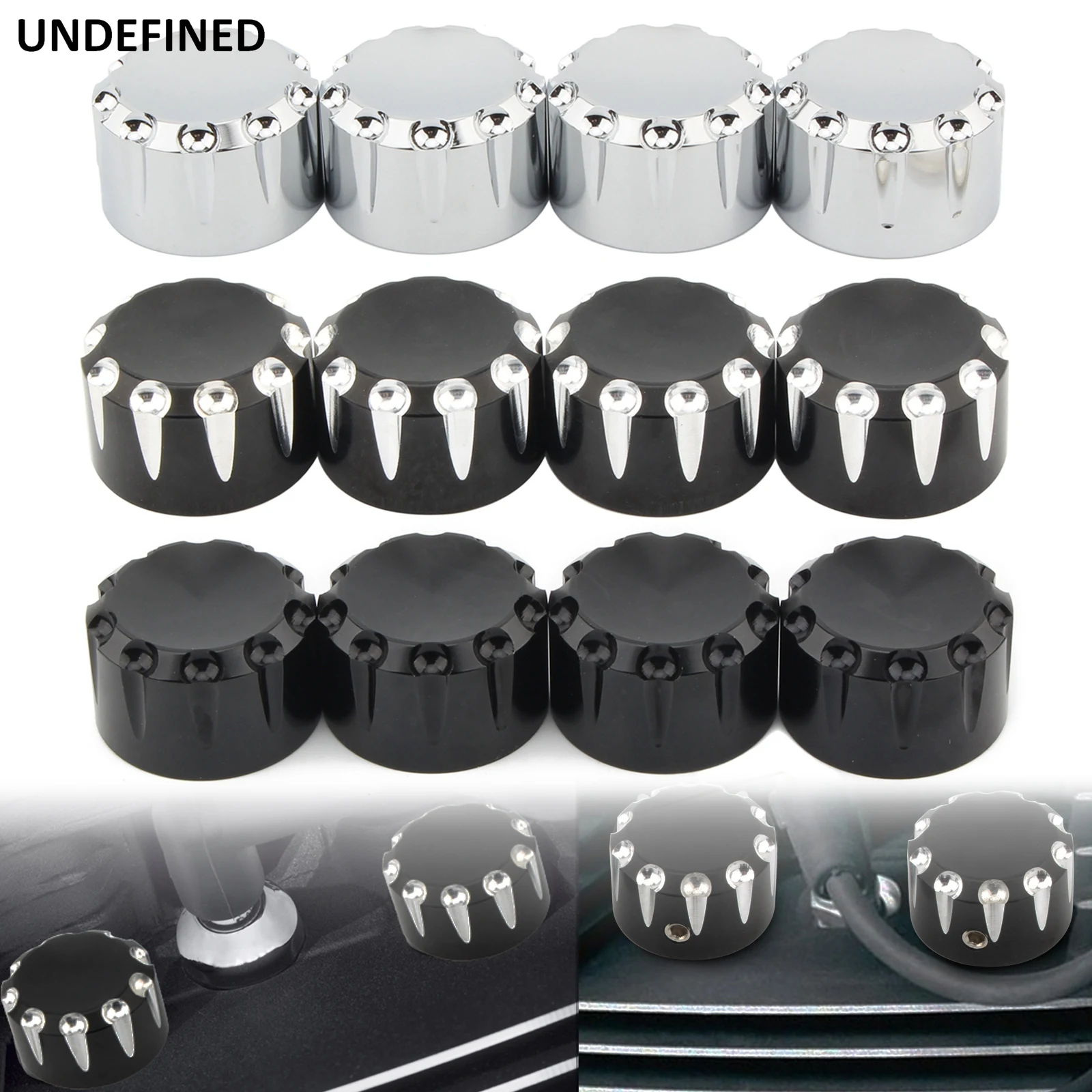 4xMotorcycle Front Axle Nut Covers Caps Aluminum Black/Chrome For Harley Sportster Touring Softail Dyna VRSC Fat Bob Wide Glide