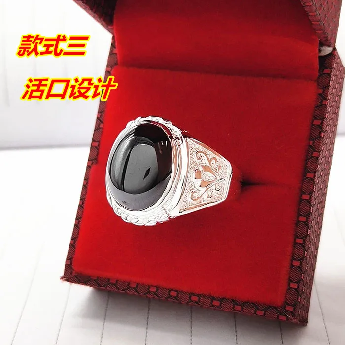 999 fine silver men's ring domineering personality wide panel black BanZhi silver single index