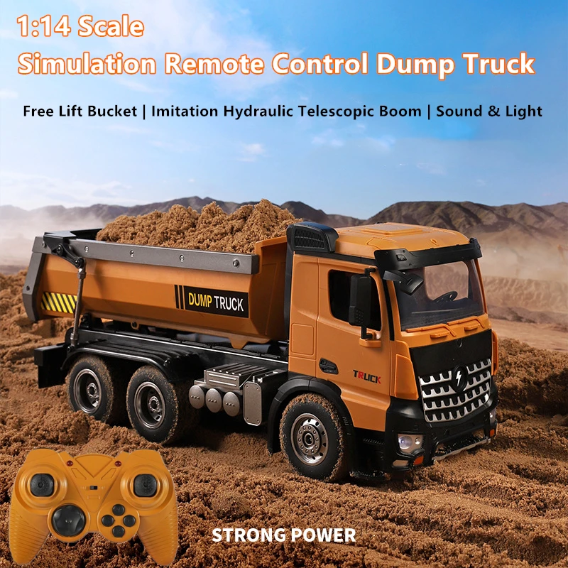 1:14 Simulation RC Dump Truck Imitation Hydraulic Telescopic Boom Free Lift Bucket Sond And LED Light Effect Truck Model RC Toy