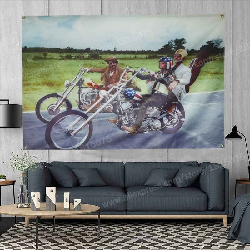 Easy Rider Colorful Motorcyclist Poster Flag Freedom Banner Home Decoration Hanging Flag 4 Gromments In Corners 3*5FT 90*150CM