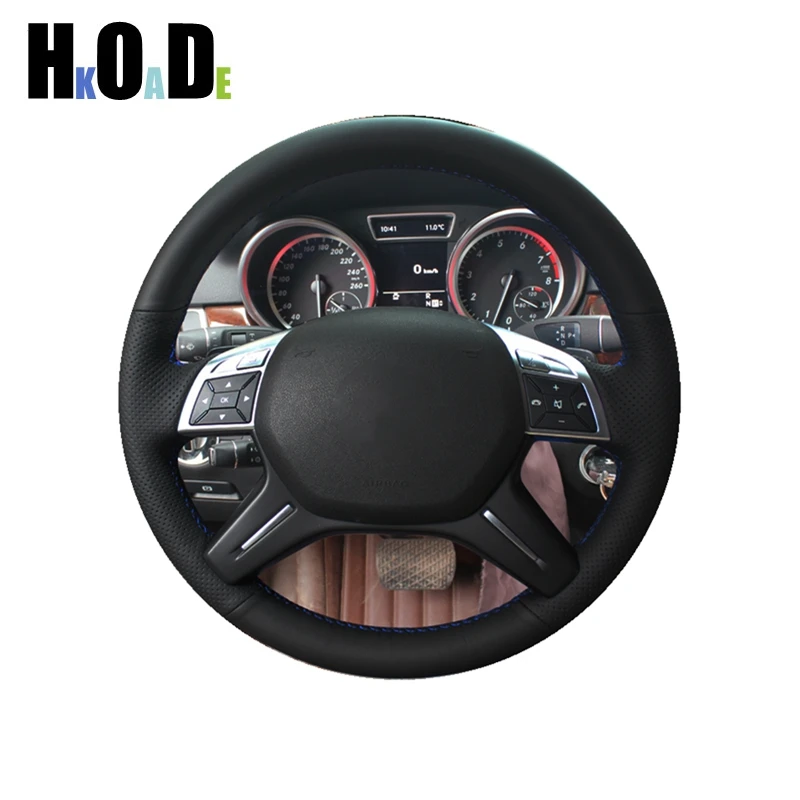 Car Steering Wheel Cover For Mercedes Benz C-Class W204 G-Class W463 M-Class X166 2011-2015 Hand sew Black PU Microfiber Leather