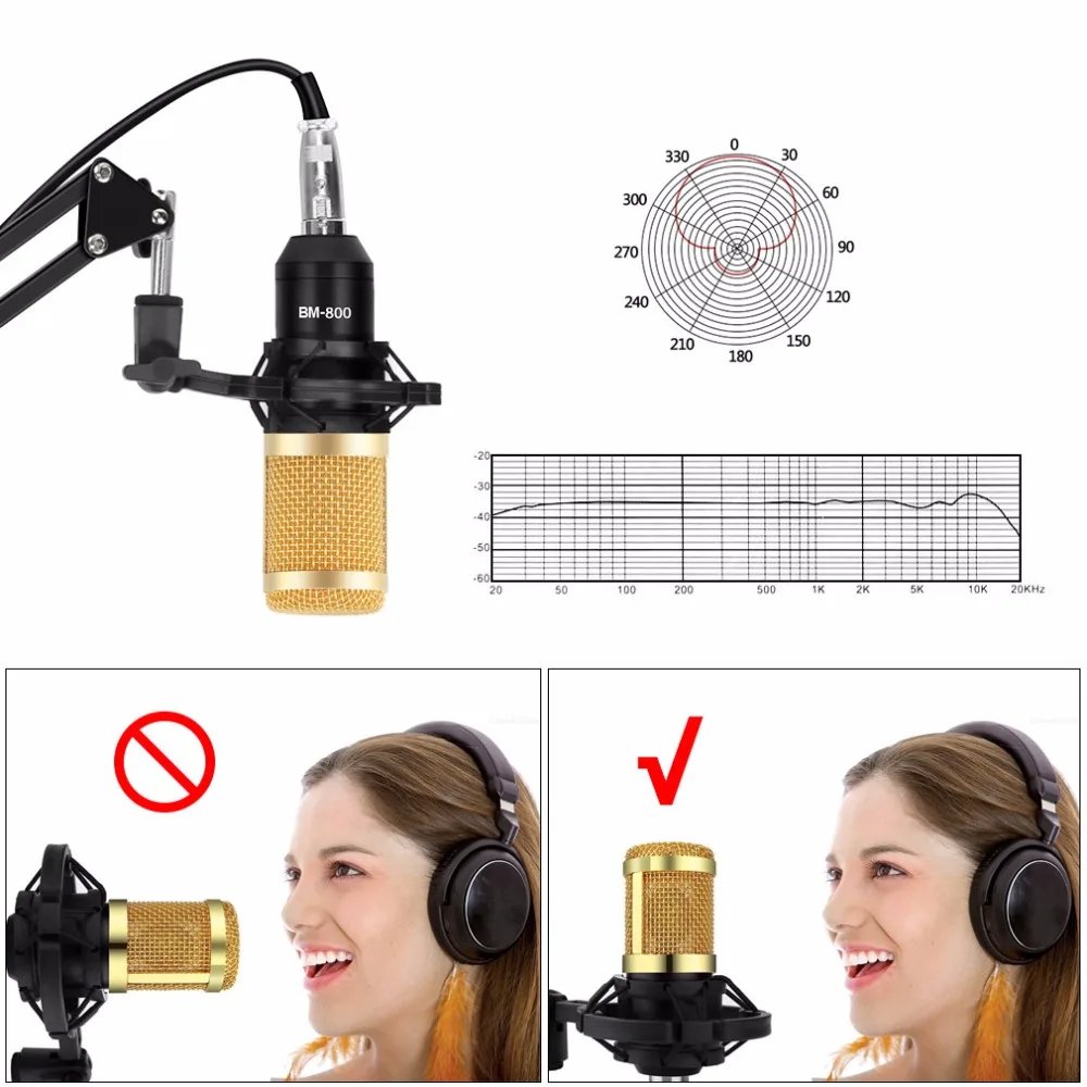 Condenser Microphone Bm 800 Condenser Microphone Studio Recording Kits Karaoke Microphone for Computer Mic Stand Phantom Power