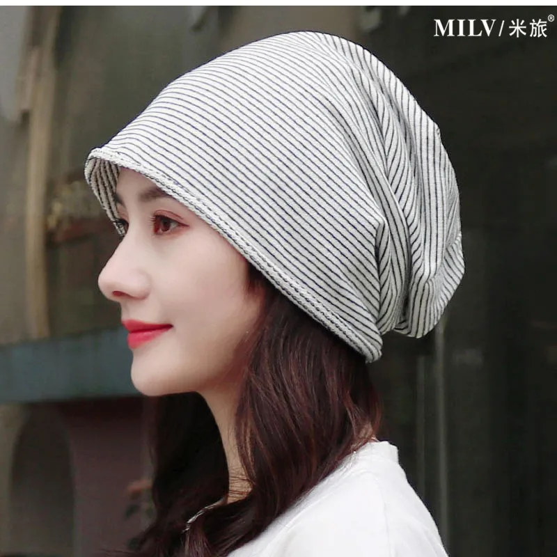 Baotou cap men's and women's spring and summer thin stripe fashion Pile Cap Cotton maternity cap breathable bald cap Nightcap