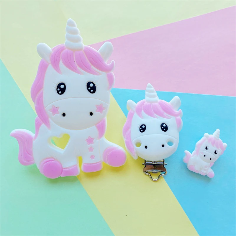 3 teile/satz Silikon Cartoon Tier Figur Beißring Perlen und Clips Baby Beißring Schnuller Kette Zubehör Zahnen Schmuck Spielzeug – Detail 4