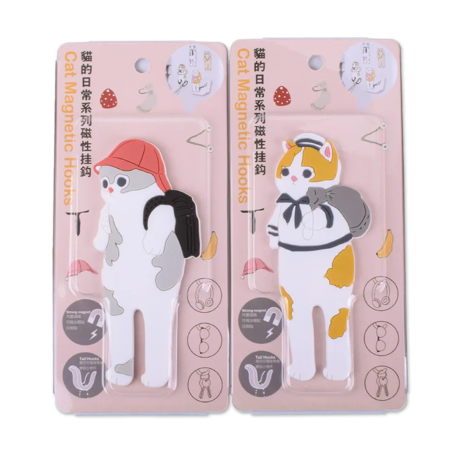 1pc Multifunctional Cute Cat Magnetic Hooks Removable Decorative Fridge Sticker Refrigerator Message Magnet Key Holder