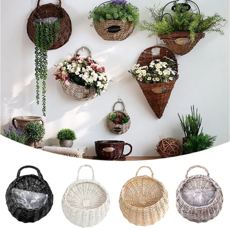 

Garden Wall-mounted Flower Basket Large Size Handmade Basket Wicker Rattan Flower Basket Hanging Vine Pot Planter Home Decor