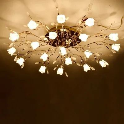 European Living Room Crystal Ceiling Lamp Contracted Sweet Restaurant Bedroom Chandelier LED Remote Control Flower House Lamp