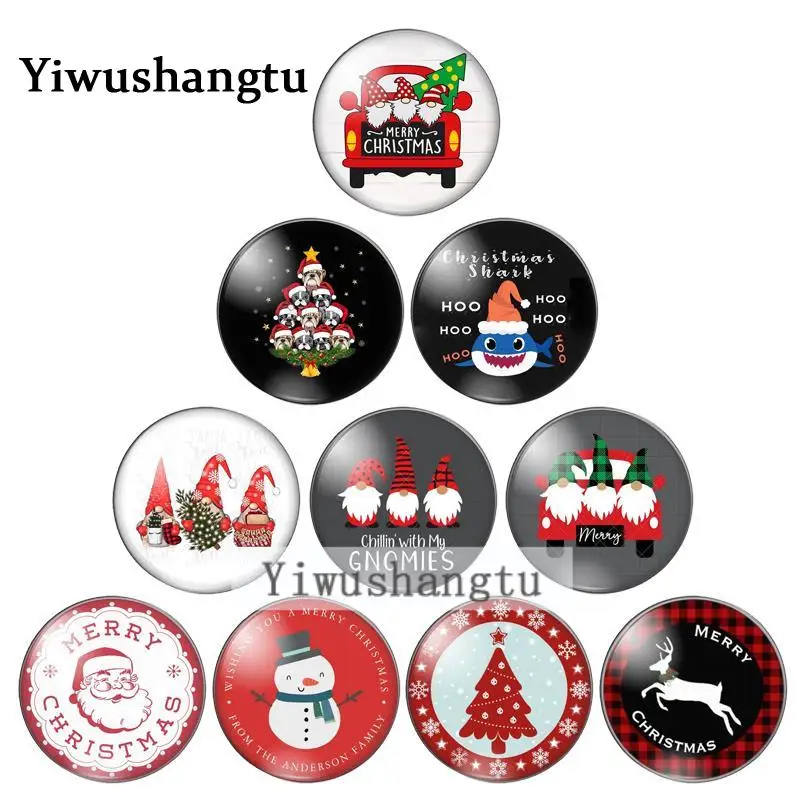 

New Merry christmas cartoon panting 18mm/20mm/25mm Round photo glass cabochon demo flat back Making findings ZB0543