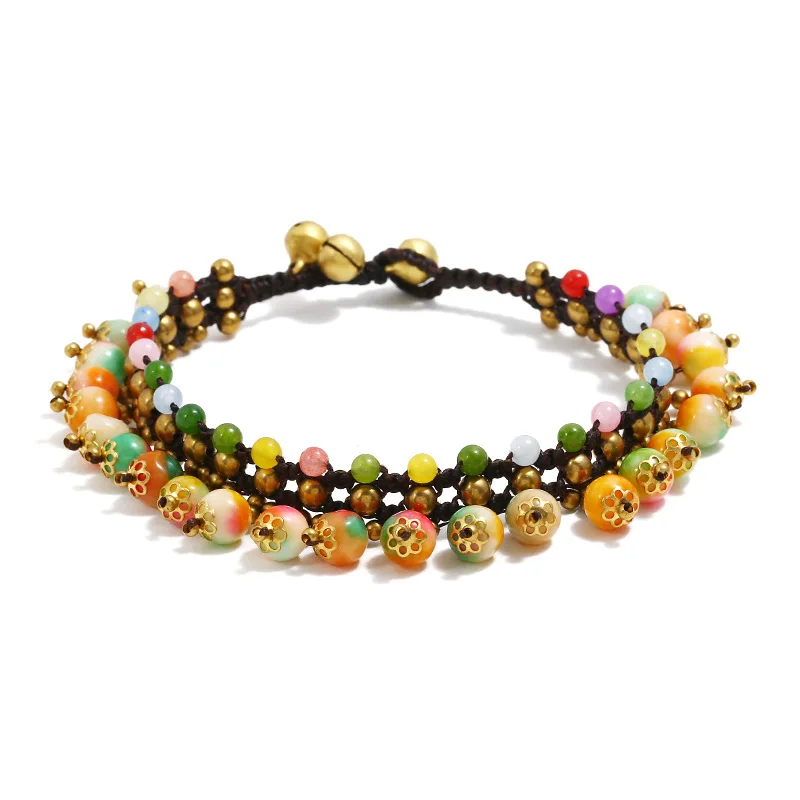 

Европейский и американский полудрагоценный камень в богемном стиле Женский ножной браслет из вощеной ткани ручная работа для пляжного отд...