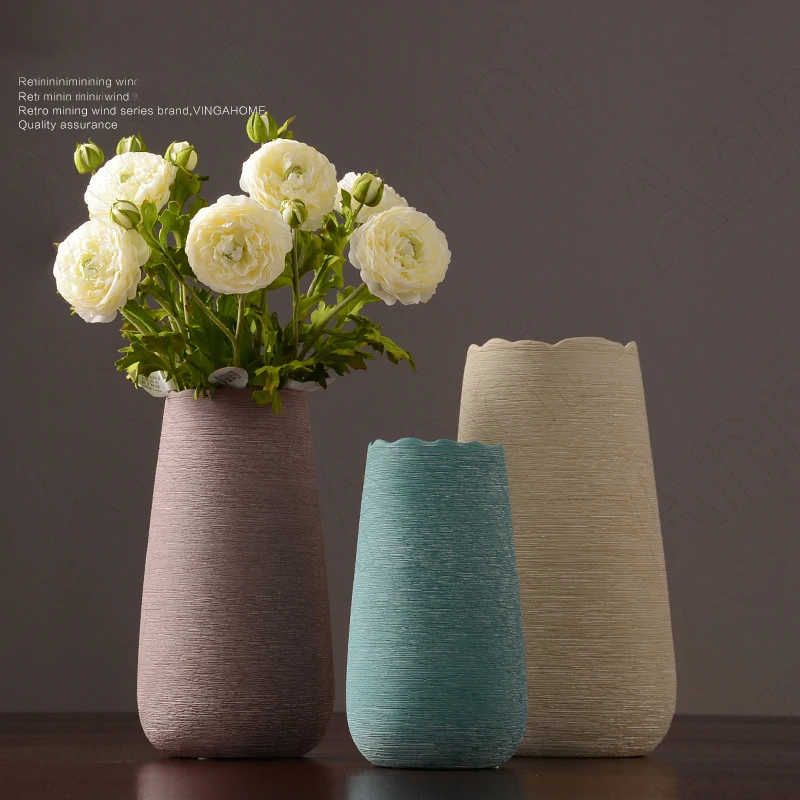 

Creative Frosted Ceramic Vase Nordic Minimalist Solid Color Flower Pots Decorative Ornament Office Desktop Vases Home Decoration