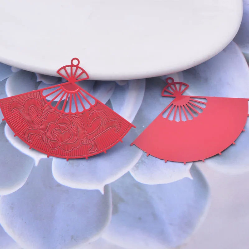 30 Stück AB6976 37*36mm Rot-Weiß Fächerförmige Silber- und Goldfarbene Anhänger für Mädchen-Ohrhänger Schmuckzubehör – Detail 4