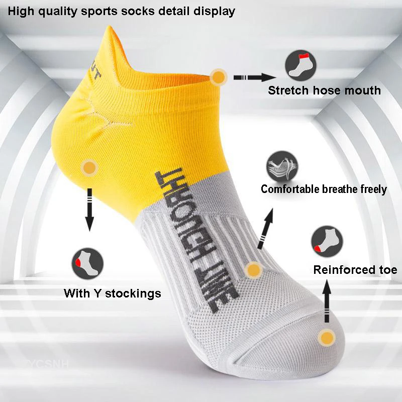 5 Pairs/Lot Spring Summer Men\'s Sports Running Socks Protective Ankle Socks Thin Breathable Deodorant Fitness Short Socks 38-44