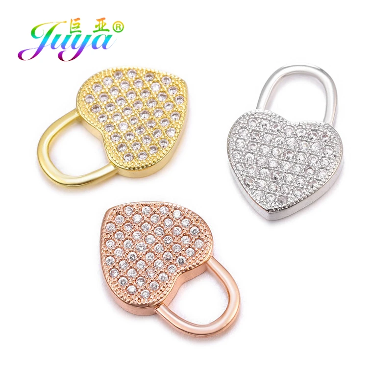 Juya DIY kształt serca medalion klucz Micro Pave zawieszka z cyrkonią zawieszki akcesoria dla kobiet Charm bransoletki wisiorki naszyjnik Making