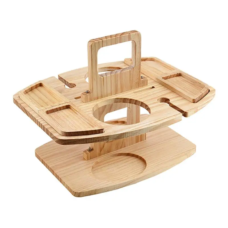 Wooden Portable Outdoor Folding Table Fruit Snack Tray Camping Picnic Wine Table Removable Wine Glass Holder Picnic Table