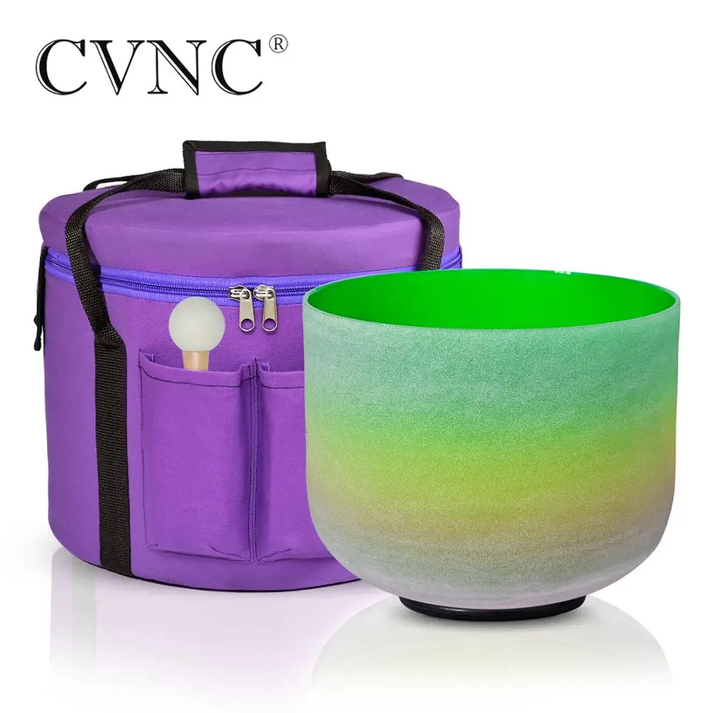 

CVNC 8 Inch F Note 440/432Hz Frosted Rainbow Quartz Crystal Singing Bowl Heart Chakra for Sound Healing and Meditation with Bag