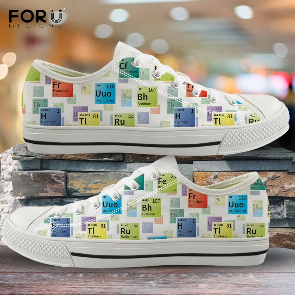 FORUDESIGNS Periodic Table of Elements Print Students Low Top Canvas Shoes Light Spring/Autumn Lace Up Sneakers Vulcanized Shoes