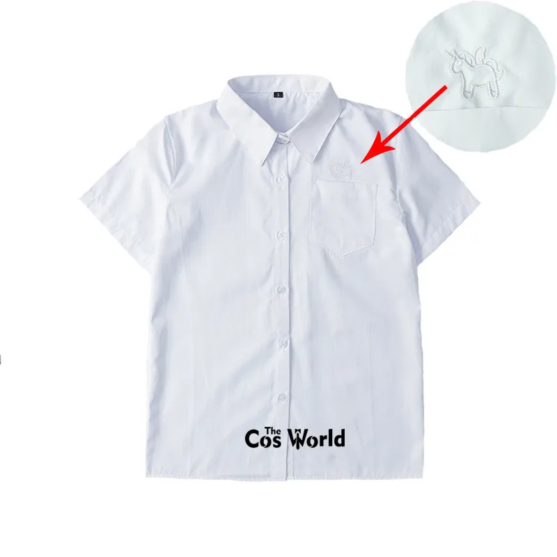 XS-5XL Men's Summer V-neck Alicorn Short Sleeve White Shirt Tops Blouses For JK School Uniform Student Clothes