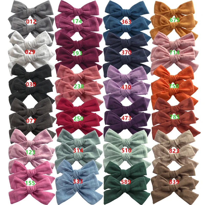 2 PCS Sweet 4 inch Linen Hair Bow Clips for Baby Toddler Girls Piggy tail Bows Clips Barrettes Hairgrips Hair Accessories