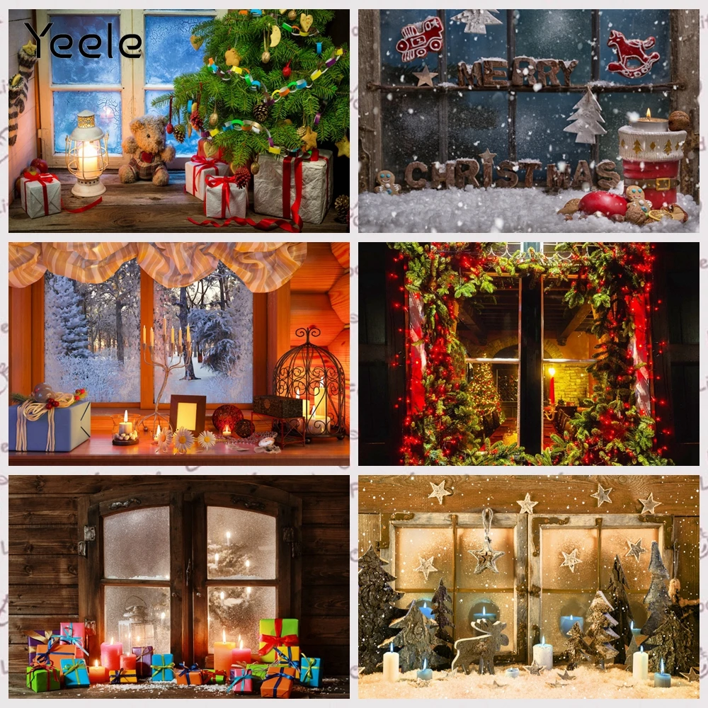 Yeele Christmas Tree Window Wood Board Winter Snow Backdrop Vinyl Portrait Photography Background For Photo Studio Photophone