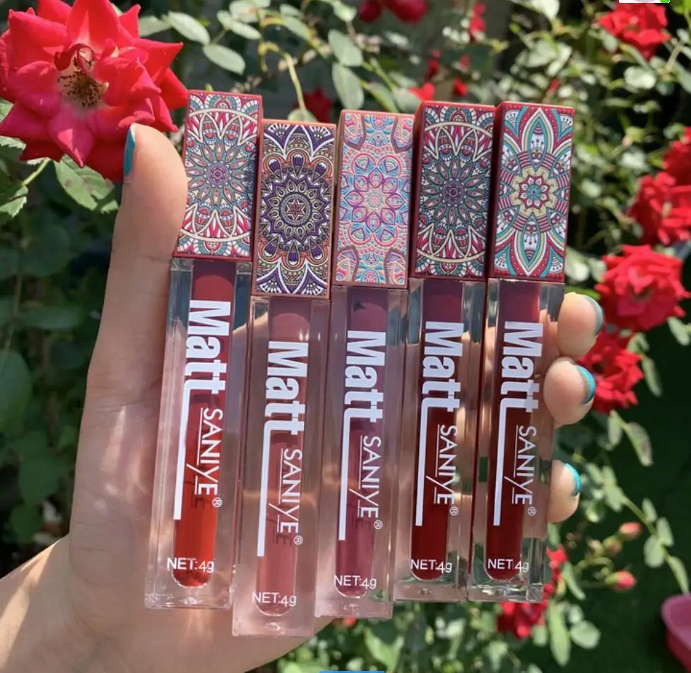 SANIYE Brand Makeup Nude Lip Gloss Waterproof Liquid Matte Lipstick Long Lasting 4g Quick Dry Red Lip Gloss Cosmetics T2056