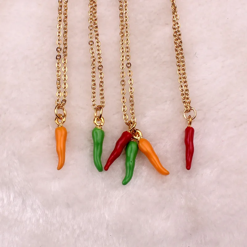 new hot capsicum cayenne necklaces girls gold color new cute enamel chili hot pepper necklace women jewelry accessories gifts