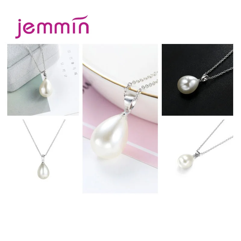 Elegant 925 Silver  Water Drop Pearl Necklaces For Woman Fine Jewelry Wedding Hoop Earrings Necklace Jewelry Set Gift