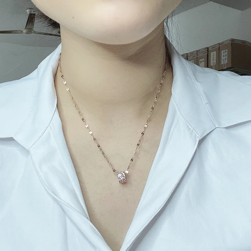 Fashion Jewelry titanium steel necklace,  Rose gold transshipment beads titanium steel necklace,  Lady's collarbone necklace