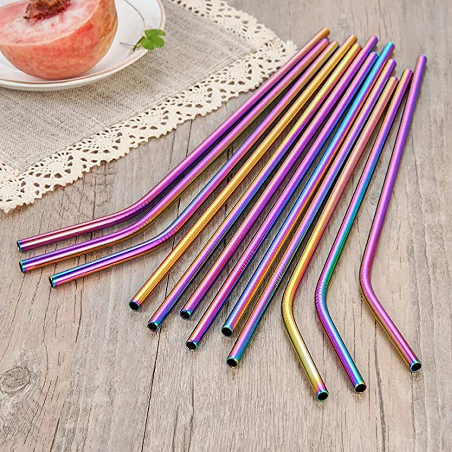 Eco-friendly 304 Stainless Steel Straws for Drinking Reusable Metal Straws Set with Brush Bar Drinks Smoothie Cocktail Straw