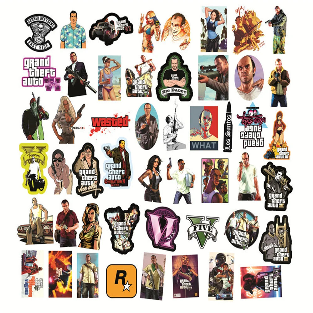 10/30/50PCS Grand Theft Auto GTA Game Graffiti Sticker Waterproof Laptop Car Guitar Trolley Case Refrigerator Water CupWholesale