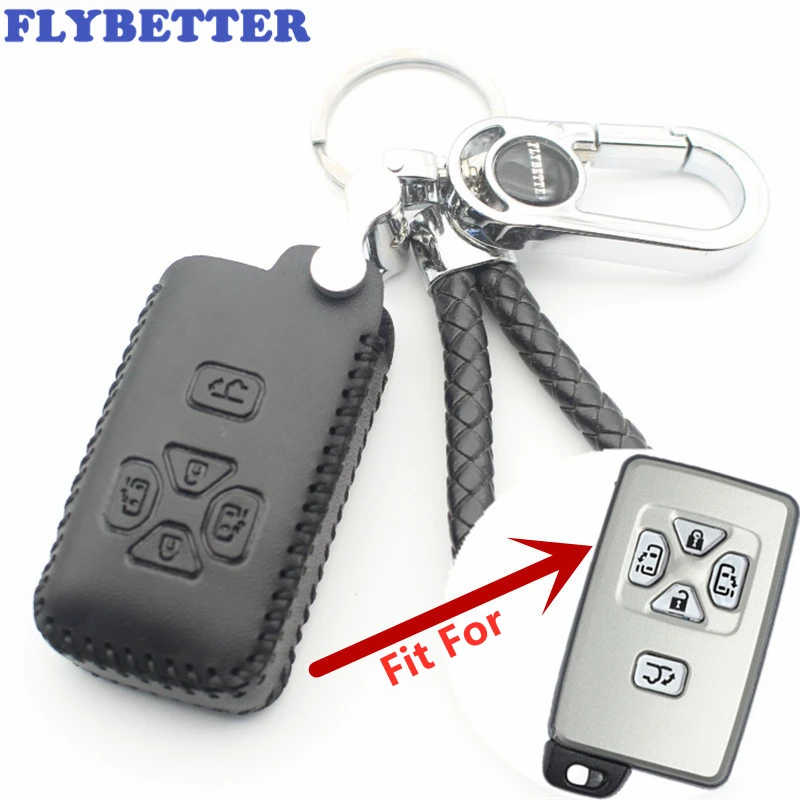 FLYBETTER Genuine Leather 5Button Keyless Entry Smart Key Case Cover For Toyota Reiz/Avalon/Previa/Alphard/Prius  L78